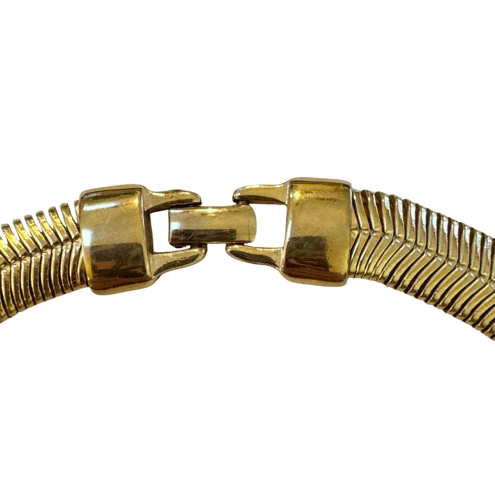 Erwin Pearl Gold Tone Omega Collar Necklace Chevron Textured Vintage 16 Inch - Picture 3 of 10